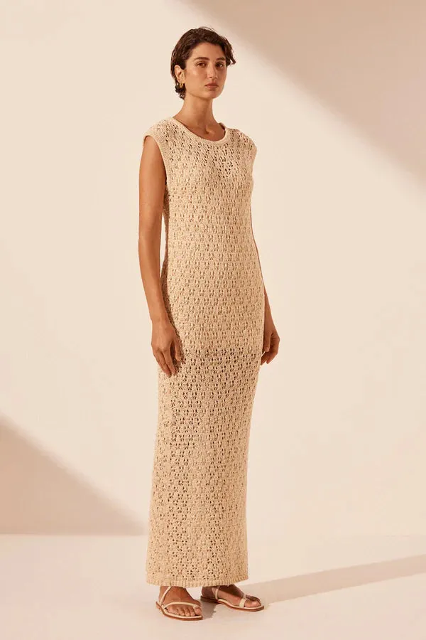 Shona Joy Emilio Round Neck Maxi Dress - Oat